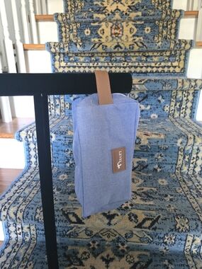 Level 99 Light Blue Toiletry Bag with Tan Strap
